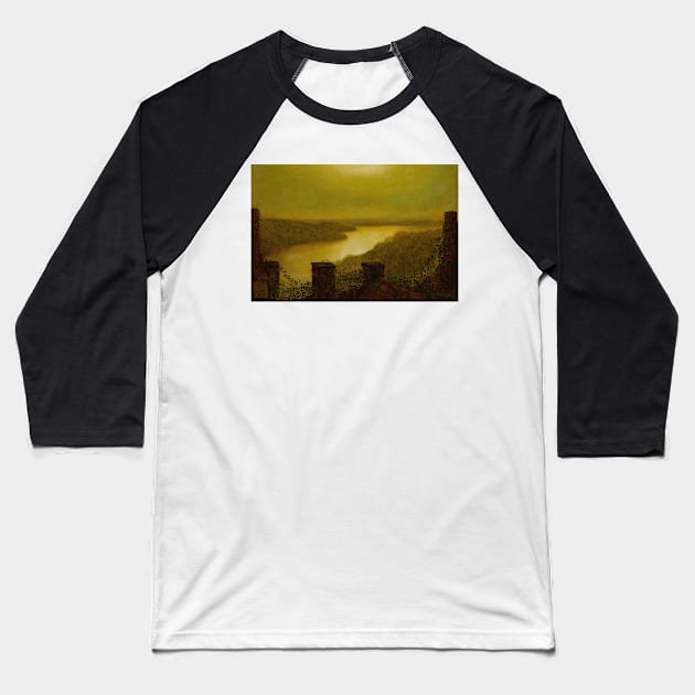 Roundhay Lake by John Atkinson Grimshaw Baseball T-Shirt by Classic Art Stall